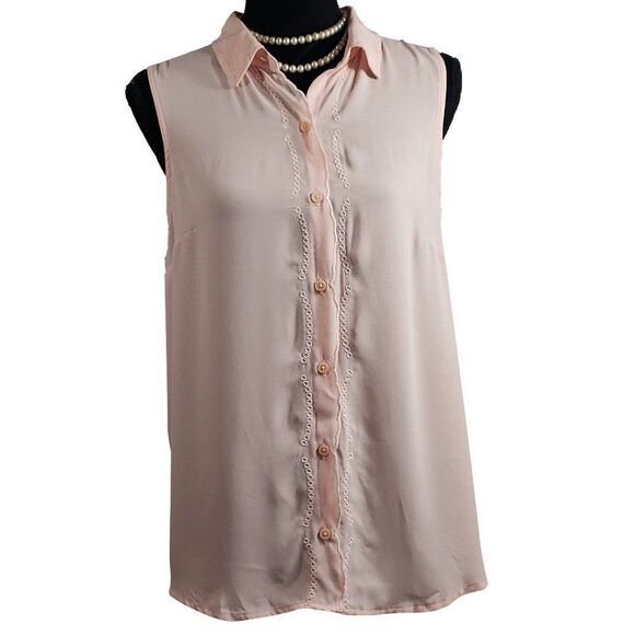 Banana Republic Sheer Peach Sleeveless Button-up Top Size M - Picture 1 of 8